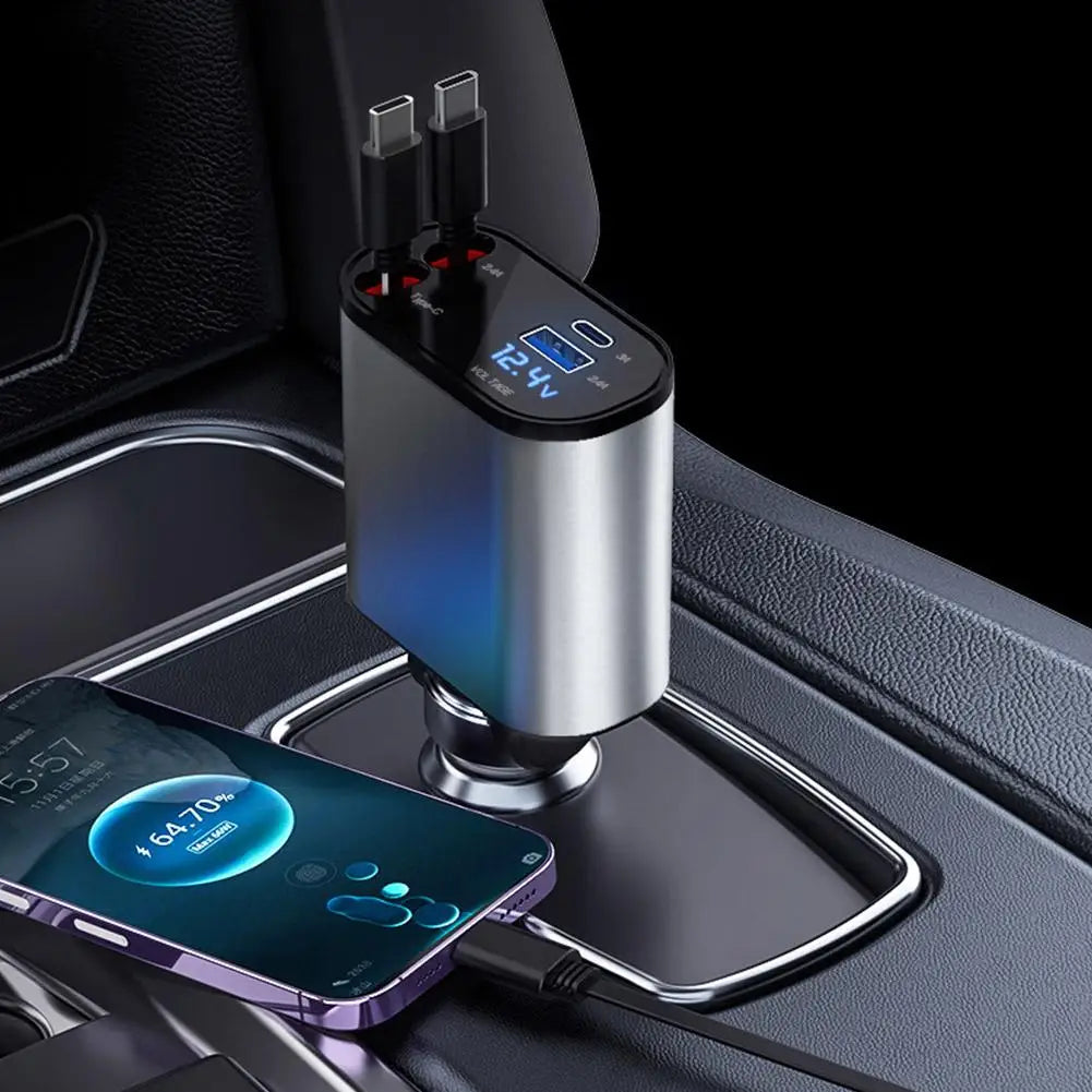 100W 4 IN 1 Retractable Car Charger USB Type C / Iphone