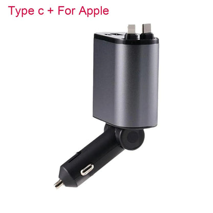 100W 4 IN 1 Retractable Car Charger USB Type C / Iphone